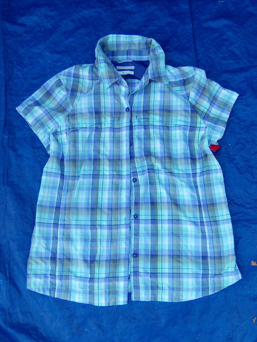 Columbia Short-Sleeve Plaid Button-Down Shirt - Blue Green